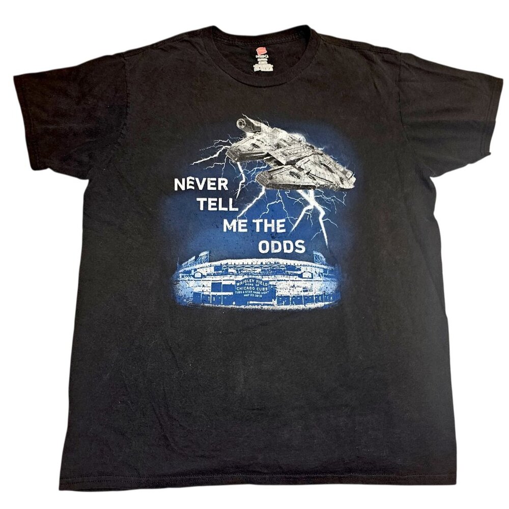 Star Wars Chicago Cubs Tshirt Faded Black Baseball Wrigley Field‎ Sz XL Cotton